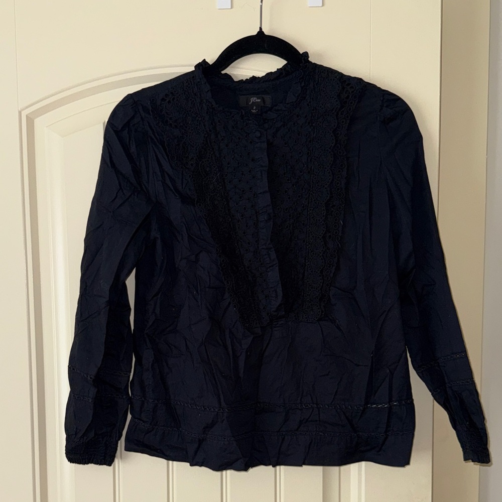J. Crew Black Lace-Trim Blouse